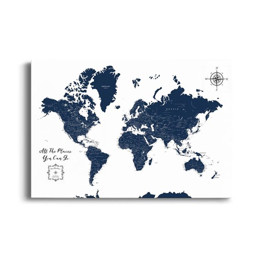 Push Pin World Map - White/blue | Personalized Travel Poster | Canvas Print | Multiple Sizes - Etsy