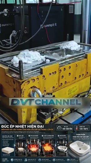 MÁY ÉP 1 CÁI, KHỐI VẬT LIỆU BIẾN THÀNH CHẬU RỬA CAO CẤP – CÔNG NGHỆ ĐÚC ÉP NHIỆT BMC