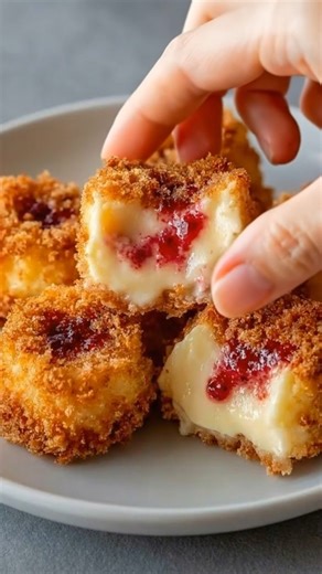 🍓 Crispy Cheesecake Bites | Golden on the outside, creamy and fruity inside These crispy cheesecake bites are the kind of dessert that surprises you in the best way. Crunchy, golden crumbs on the outside give way to a soft, creamy cheesecake center with a bright burst of berry filling tucked right in the middle. They’re rich without being heavy, warm on the outside and smooth inside, with just enough sweetness from the fruit to balance the creaminess. Each bite feels indulgent and comforting, l