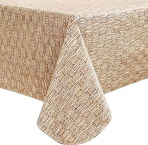 Walrus Heavy Duty Vinyl Tablecloth with Flannel Backing Waterproof Oil-Proof Plastic Table Cloth Stain-Resistant Wipeable Rectangle or Square Table Cover for Indoor and Outdoor (Weave, 54X54 Inch)