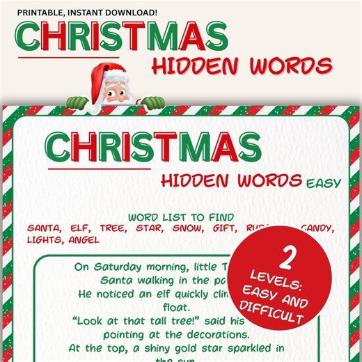 Christmas Hidden Words Game Printable, Easy and Hard Holiday Word Puzzle, Fun Christmas Party Game for Kids Teens Adults, Classroom & Office - Etsy