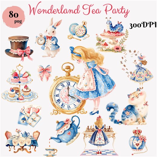Alice Clipart Bundle - Wonderland Tea Party PNG for Crafts & Invitations - Etsy 日本