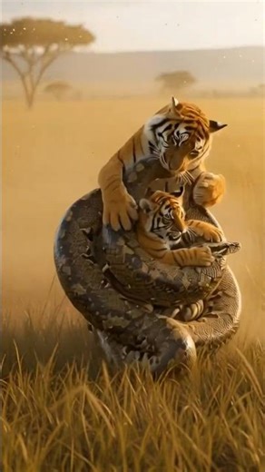 Tiger vs Python: The Ambush That Triggered a Family Attack #shorts #tiger #tigervspython