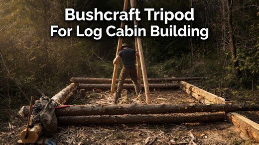 Building a 12' cedar log tripod for lifting cabin logs | Bushcraft lashing