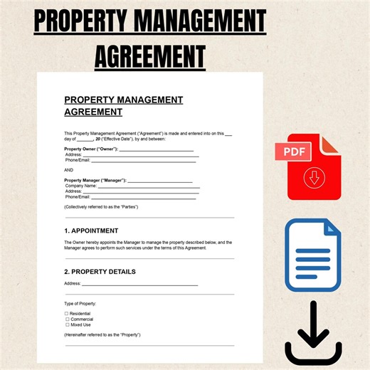 Property Management Agreement Template | Editable DOC & PDF Contract - Etsy