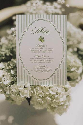 Pear Bridal Shower Menu Card the Perfect Pear Bridal Brunch Menu Vintage Frame Green Stripes Menu| LK06 - Etsy