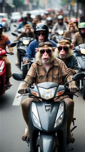“Monkeys Riding a Motorcycle on the Street | Funny Short Video”