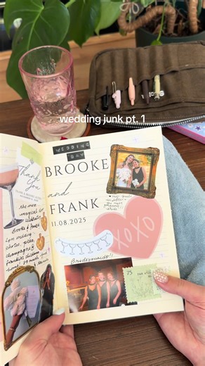 welcome to pt. 1 of my wedding junk series! I still have 3 weddings from last year to journal about! Part of me thinks this spread is missing something but i’m not sure what. Let me know your thoughts! 👰💕 #wedding #scrapbook #junkjournal #journaling #diy