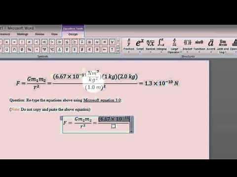 Typing physics equations into microsoftword 2010