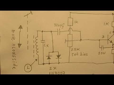 Unconventional beat frequency sine wave oscillator 445-470 KHz slug tuned (schematic)