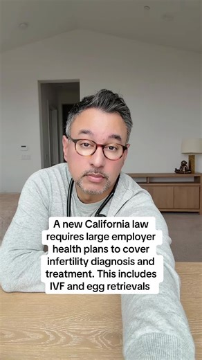 A new California law starting January 1, requires large employers with more than 100 employees to cover infertility diagnosis, treatment, IVF, and related services like egg/embryo transfers. California would be the state with the most comprehensive coverage #ivf #ivfjourney #ivfwarrior