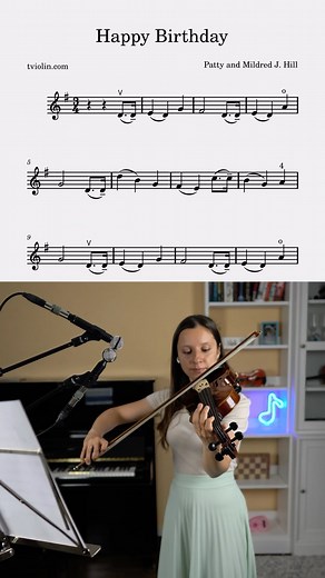 Tanya Sonkina | Happy Birthday Violin Tutorial with Free Sheet Music and Accompaniment | Instagram