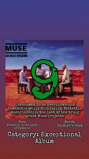 Black Holes and Revelations - Muse. The last of the Muse “big three,” this one features some of their best and most iconic tracks while also delving into some more anthemic territory like with Starlight. Unfortunately it starts to go slightly downhill from here. #fyp #muse #music #album #review #rock #alternative #metal