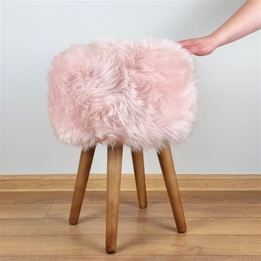 Light Pink Sheepskin Stool: Oak Legs, Girl's Room Decor - Etsy