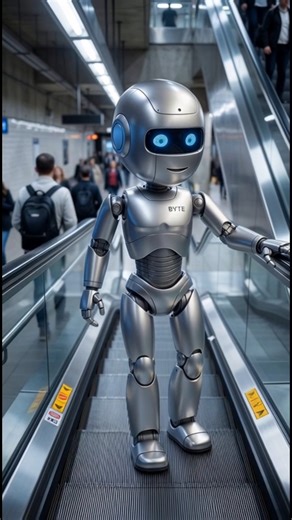 AI robot BYTE riding the USA metro escalator —Would you panic or record? #AIReality #RobotLife