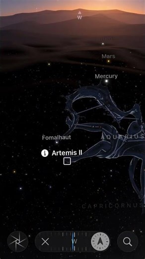 Artemis II on sky guide app