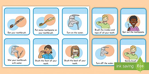 Brushing Teeth Step-By-Step Sequencing Cards for Special Education | Functional Life Skills