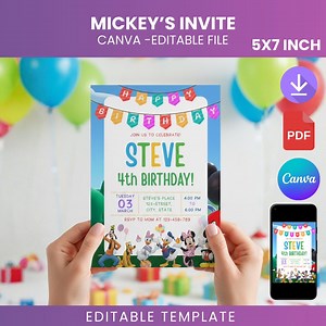 Cartoon Birthday Invitation Template, Kids Party Invite, 5x7 (canva Editable, PDF Download) - Etsy