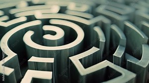 Labyrinth or maze. Difficult problem solving concept. Find pathway. People look for way out of hard decision. Challenge strategy metaphor. Man lost exit path. Right direction to entrance. 3d art. Stock Video