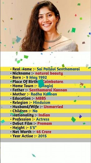 Sai Pallavi Biography #saipallavi #biography #ytshorts #yt #ytshortsindia #ytviral #ytshots #sai
