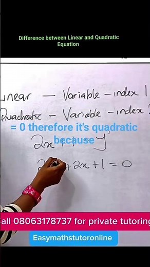 Difference between Quadratic equations and linear equations 🔥#easymathstutor #maths #youtubeshorts
