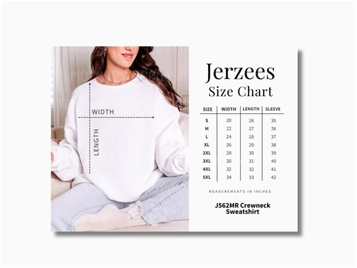 Jerzees 562MR Size Chart, Crewneck Sweatshirt Measurement Guide - No AI - Etsy