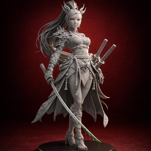 Fantasy Female Samurai Warrior STL | Epic Anime Style Fighter 3D Print File | Detailed Warrior Figurine | Printable Display Model - Etsy