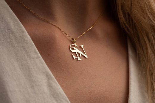 Handmade Double Initial Necklace: Sterling Silver Two Letter Pendant - Etsy