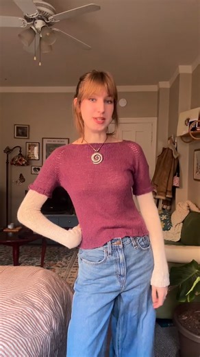 emma on Instagram: "i’ve got a another faux layered piece for ya! knit this time 😏😏 the way this one blocked out was really something special, i put in that little clip so you can see just how much she transformed. first finished piece of 2026!! wooohooo"