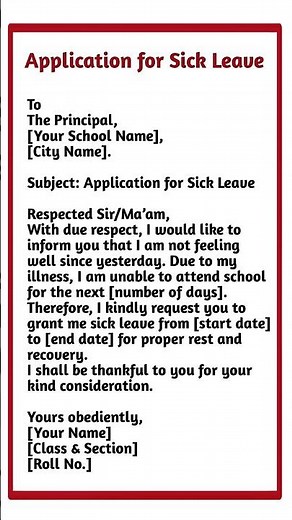 Sick Leave Application | Principal ko chhutti ke liye application