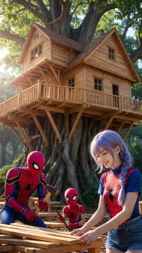 Spider-Man & hulk with their family build giant tree house #marveltoyz #SpiderMan #hulk #marvel#spidermancraft#spidermanart#hulkcraft#hulkart#woodenart#CGI#EpicBattle #AIVideo #marvelstudios #CinematicReel #instareels | Nature Play Asmr