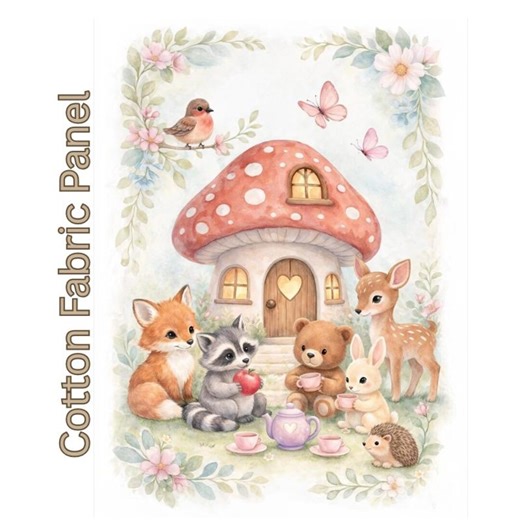Woodland Tea Party Animal Fabric Panel for Quilting Cotton Nursery Quilt Art - Etsy
