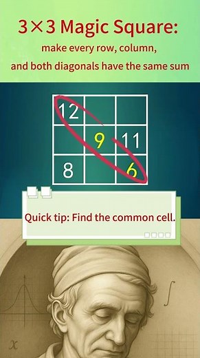 Magic Square Trick: Fill the 3×3 Grid Using the “Common Cell” Rule [Grade 6 / Pre-Algebra]