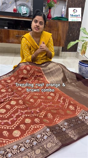 Murari_Sarees on Instagram: "Trending Banaras rust orange and brown combo sarees 2499/- How to order?? 9000620434 / 7013845846 Store address: nrp road, Satyanarayanapuram, Vijayawada No return/no exchange No bargain/fixed price No cod/online payment Incase of damages 360 degrees open video is compulsory We prefer Dtdc service /postal service check once before booking #onlineshopping #murarisarees #semikanjeevaram #trendingsarees #rustorangesarees"