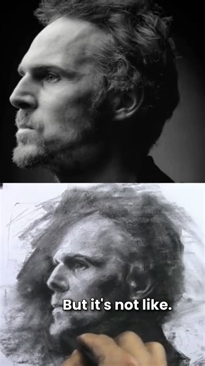 3.2K views · 54 reactions | "To nail the likeness when drawing at the same size as your reference, measure key distances (eyes, nose, mouth), and constantly flip/compare both images. Focus on angles and negative spaces—tiny errors in proportions break the resemblance. Start loose, refine slowly, and squint to check values." | Renso Art | Facebook