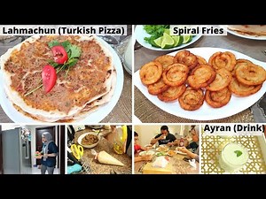 Turkish Pizza Recipe (Lahmachun), Ayran and Spiral Fries - Made Turkish Breakfast for my Family