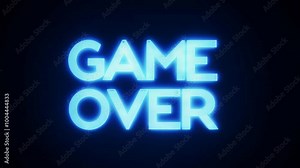 Game over sign appears on the screen with flashing lights. Retro styled game over text