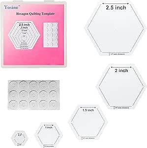 5 Sizes Hexagon Quilting templates for Quilting with 1/4 Seam Allowance,0.5 Inch,1 Inch,1.5 Inch,2 Inch,2.5 Inch,Acrylic Hexagon Quilting Template Set for Sewing Patchwork Crafts