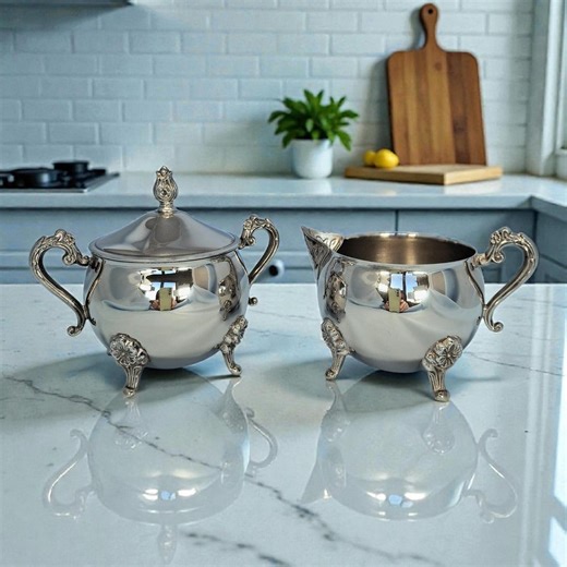 Antique Silver Plated Sugar Bowl and Milk Jug Set, Decorative Piece - Etsy