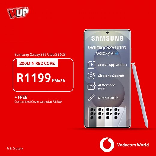 336 reactions · 14 comments | Get the new Samsung Galaxy S25 Ultra 256GB on a 200MIN Red Core deal at Vodacom and snag a FREE customised cover. | Vodacom | Facebook
