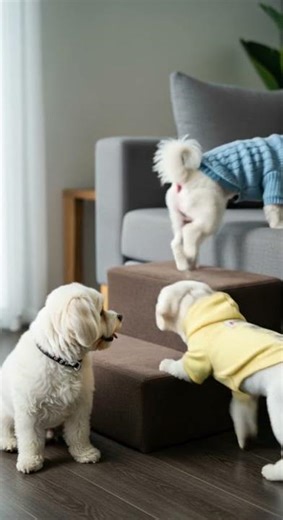 Puppy Climbing vs Jumping Challenge ❤️✨ Who Wins the Cutest Race #puppies #pets #challenge