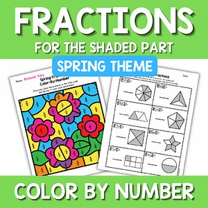 Spring Fractions Color by Number Code Math Activity No Prep Flowers Math Craft