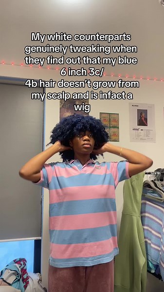 I went from having pink braids for 3 months to a blue fro. I know the wig is good, but people genuinely believe this is my hair????