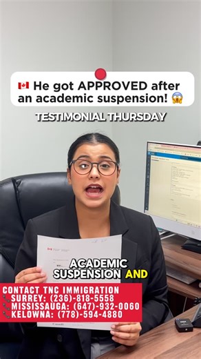 Gaby Kaur | Canadian Immigration Rep 🇨🇦 on Instagram: "🇨🇦 His study permit extension was approved…even after failed courses and an academic suspension 😱 People think situations like this automatically lead to a refusal but with the right explanations, supporting documents, and a clear plan for academic recovery, IRCC can still approve your extension. Watch till the end to see how this study permit comeback turned into a success story. ✅Need professional immigration assistance? Contact TNC I