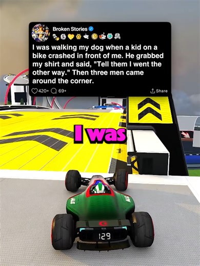 I was walking my dog when a kid on a bike crashed in front of me. He grabbed my shirt and said,