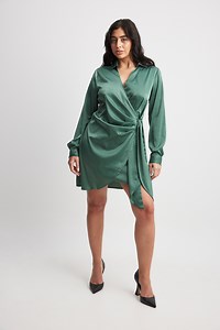 Wrap Satin Shirt Dress Green