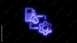 Execution Icon in Video HD Neon Animation – Task Completion and Success Symbol with Dynamic Glow on Black Background