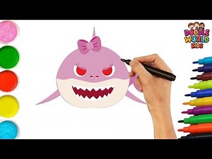How to Draw Mommy Shark 🦈 | Easy Monster Shark Drawing for Kids | Doodle World Kids