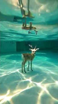 Magical Moment: Baby Deer Swims in Golden Hour Serenity 🌅✨
