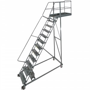 Ballymore CL-14-42 Perforated 14-Step Heavy-Duty Steel Rolling Cantilever Ladder with 140" Platform Height, 42" Overhang, and 137" Vertical Clearance